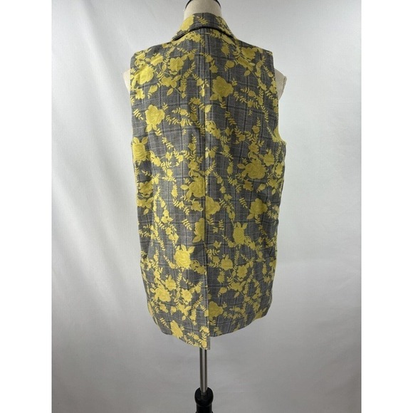 Hutch Longline Vest Grey Plaid Yellow Floral Small Double Breasted - Picture 4 of 15